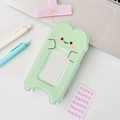 Cute green frog shaped card holder with a clear window for photo storage - Frog
