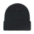 Close-up detail of a classic black ribbed knit beanie for infants and children winter wear - Black
