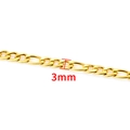 Macro shot showing the 3mm width of the golden stainless steel NK chain links - 18K Gold Plated Figaro Chain 3:1 3mm