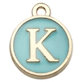 Light blue circular letter K pendant with golden alloy frame for DIY jewelry - Double-Sided Letter K / 1 Piece (12x14mm) / Green