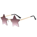 Detail of star-shaped rimless sunglasses with gradient brown lenses and gold metal temples - Grey Pink Gradient