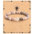 Pink stone beads bracelet with white cross charm on a Confirmation message gift card - Pink Zebra + Cross