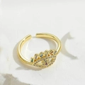 Goldener verstellbarer Ring mit bösem Auge und bunten Edelsteinen auf Stein - Weißer Zirkonia Ring (JZ0379-1)