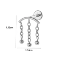 Detail view of silver titanium tassel earring showing 1.55cm height and 1.14cm width dimensions - Tassel Chain Style / 5# Silver