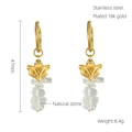 Detail of 18k gold plated stainless steel fox earrings with natural stone beads and 47mm length - Fox Pendant Style (829)