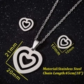 Set gioielli in acciaio inossidabile argento con collana a cuore e orecchini a perno - 035 Doppio Cuore (Colore Acciaio)