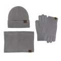 Ensemble d'hiver avec bonnet tricoté, gants tactiles et tour de cou gris - Gris