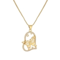 Elegant gold plated heart pendant necklace with zircon butterfly on white background - Hollow Heart Butterfly - White Zirconia