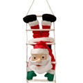 Hanging Santa Claus on white rope ladder decoration with green gloves variant - 60CM / Down-filled Inverted Style