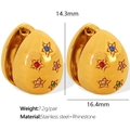 Pendientes de aro ovalados dorados de acero inoxidable con pedrería de colores - Circonita Multicolor Dorado