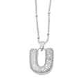 Silver tone letter U pendant necklace with sparkling cubic zirconia stones and chain - Letter U / Silver