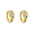 Macro view of gold snake hoop earrings with colorful enamel and sparkling zircons - Gold Tri-Color Enamel