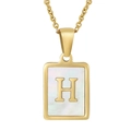 Collier à pendentif carré doré avec nacre blanche et lettre H en finition polie - Lettre H (Or)