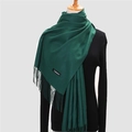 Dark green cashmere scarf with tassel hem shown on a mannequin for winter warmth - 200*70cm / Dark Green