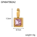 Detail van vierkante paarse zirkoon hanger in 18K verguld frame met de afmetingen - Paars