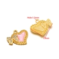 Golden heart pendant with pink enamel and rhinestones, showing 19mm size dimensions - 19mm Heart Bow - Pink
