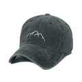 Unisex charcoal grey washed cotton baseball cap featuring minimalist mountain embroidery - Black