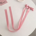 Pink satin bow hair clip with long ribbons and smooth finish for girls - Pink Streamer Bow Hair Clip