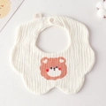 White cotton gauze baby bib with a cute bear print and snap button closure - Gauze Flower Scarf - Peach Heart Sloth Bear