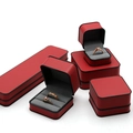 Red leather jewelry boxes with black edges and grey velvet interior for rings and necklaces - Bracelet Box / Red