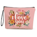 Borsa cosmetica rosa con motivo floreale a cuore e stampa I love you con cinturino - Stile Floreale I Love You (Stile 1)