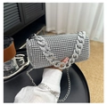 Elegante borsa a cuscino in strass argento con catena metallica spessa da donna - Argento con catena tonda