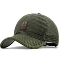Army green breathable mesh baseball cap with brown leather logo patch for outdoor activities - Adjustable / Army Green