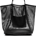 Large capacity black mesh beach bag with solid handles and durable mesh texture - 39*17*36cm / Black