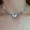 Gothic butterfly choker necklace with white shell inlay and sparkling crystal details - Butterfly Necklace X4030