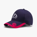 Berretto da baseball blu scuro con ricamo 3D bianco e bordo rosa magenta - Regolabile / Blu navy