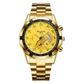 Montre chronographe pour homme en or avec bracelet en acier inoxydable et calendrier - Cadran Or Bracelet Or