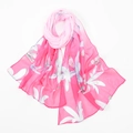 Pink chiffon long scarf for women featuring elegant white lily floral patterns - Rose Red (Gradient White Lily)