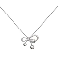 Collana argento con pendente a fiocco e sfere metalliche su una sottile catena snake - Pendante a Fiocco con Perla Tonda/Argento