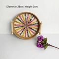 Handwoven rattan tray with colorful shell mosaic bottom and wood handles, 28cm diameter - Rainbow / Large 28x3cm