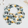 100% cotton gauze baby bib with petal shape and cute cartoon construction vehicles print - Gauze Flower Surround - Excavator