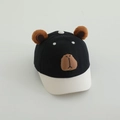 Close-up of contrast baby baseball cap with plush ears and Capybara embroidery - 50-52cm (1-4 Years) / Black