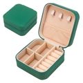 Green portable square jewelry storage box with beige velvet interior and zipper - Army Green