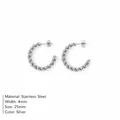 Silver stainless steel twisted C-shape hoop earrings for women, 25mm size variant - Twisted Style (YE35954) / 25mm / Steel