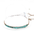 Detail of bohemian turquoise beaded hat band with hand-woven brown cord for fedoras - 39 Turquoise Round Beads