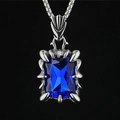 Retro drakenklauw ketting met rechthoekige blauwe edelsteen hanger en box-ketting - Blauwe edelsteen hanger met ketting
