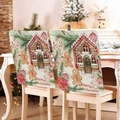 Detailed view of linen Christmas chair covers with gingerbread house and Merry Christmas text - Gingerbread Man Merry Christmas (YT05-7)