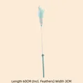 Cat wand toy with blue feathers and bell, 60cm long, 22g weight for interactive play - Green White Feather