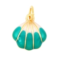 Pendentif cœur en laiton doré avec motif de coquillage en émail vert et rose et zircon - Coquillage Turquoise Rose