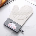 Heat resistant beige silicone oven mitt with grey bear fabric cuff and non-slip texture - Two-Finger Style / Off-White Panda
