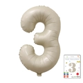 Cream colored number 3 aluminum foil balloon in individual retail packaging for parties - 40-inch Cream White 3-piece Cardboard
