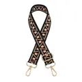 Detail of adjustable geometric woven bag strap with golden metal lobster clasps - V-32 Black Flesh Pink Dots