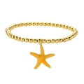 Fashionable gold beaded bracelet featuring a realistic starfish charm for beach styling - Yellow (CN001667YS)