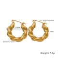 Detailed specs of 25mm high polished twisted stainless steel hoop earrings in gold - E136 Large Twisted Hoop / Gold