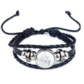 Bracelet multicouche en cuir tressé noir avec pierre de marbre blanc et billes - Howlite