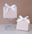 Pink and cream trapezoid candy box with a large white satin bow for wedding gifts - Blank Pinkish Bag White Ribbon / 11.5*4.5*10